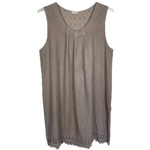 Bellambra 100% Linen Dress Women's 1X Cocoa Brown Crochet Eyelet Lagenlook Boho
